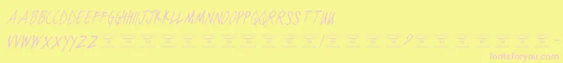 BlackjacketboysThinitalic-fontti – vaaleanpunaiset fontit keltaisella taustalla