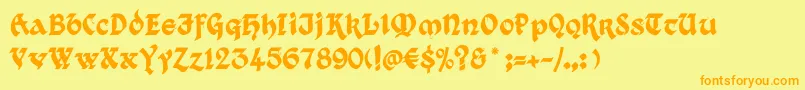 フォントKingthings Xander – オレンジの文字が黄色の背景にあります。