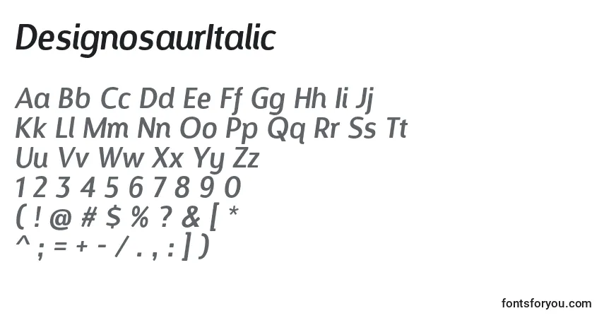 Schriftart DesignosaurItalic (57698) – Alphabet, Zahlen, spezielle Symbole