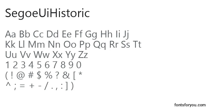 A fonte SegoeUiHistoric – alfabeto, números, caracteres especiais