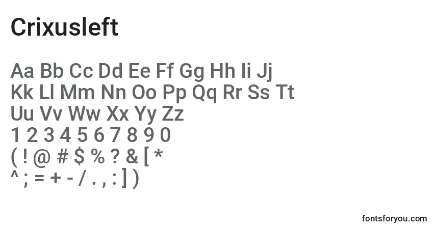Schriftart Crixusleft – Alphabet, Zahlen, spezielle Symbole