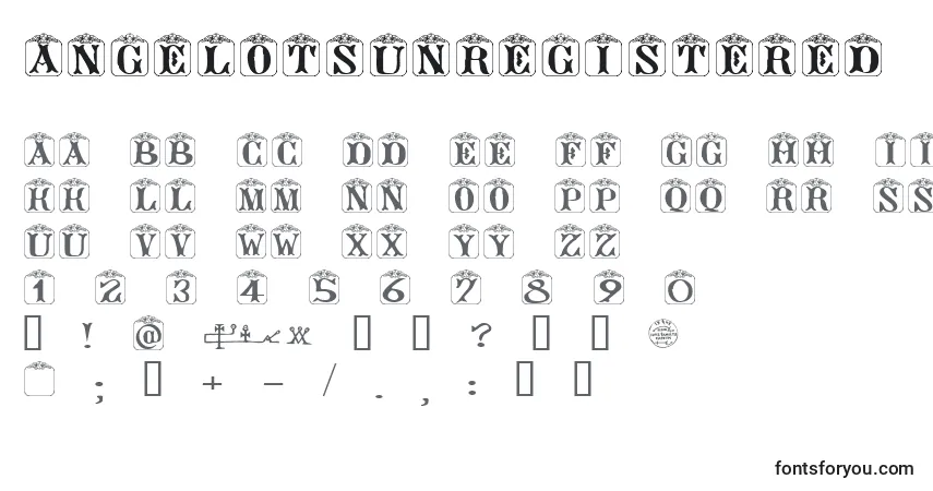 A fonte AngelotsUnregistered – alfabeto, números, caracteres especiais