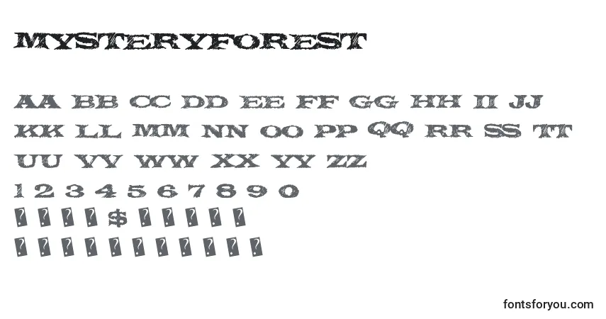 Mysteryforest-fontti – aakkoset, numerot, erikoismerkit
