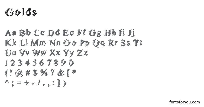 Czcionka Golds – alfabet, cyfry, specjalne znaki