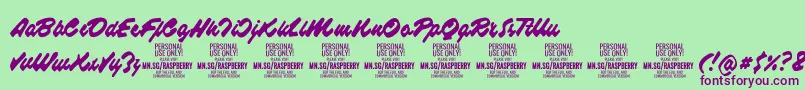 RaspberryscriptPersonalUse-Schriftart – Violette Schriften auf grünem Hintergrund