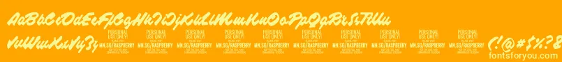 Шрифт RaspberryscriptPersonalUse – жёлтые шрифты на оранжевом фоне