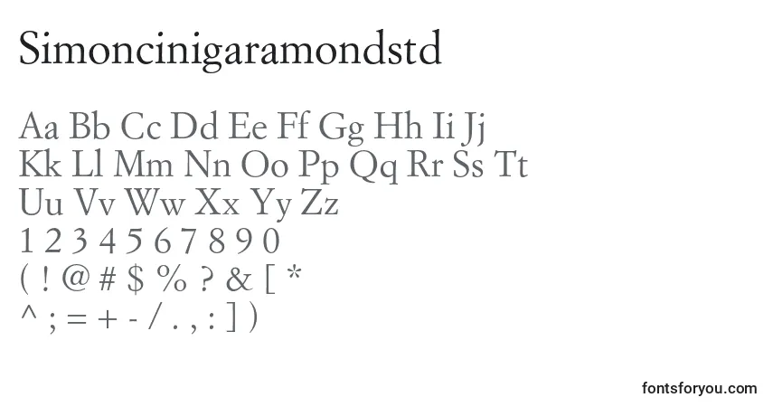 A fonte Simoncinigaramondstd – alfabeto, números, caracteres especiais