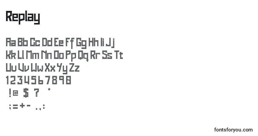 Czcionka Replay – alfabet, cyfry, specjalne znaki