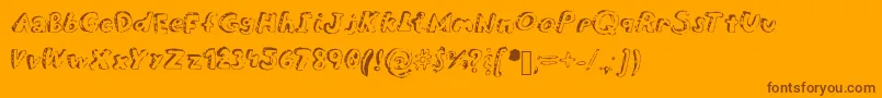 Overdue-Schriftart – Braune Schriften auf orangefarbenem Hintergrund