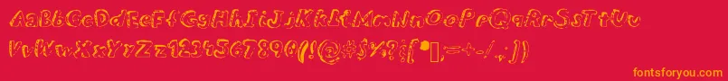 Overdue-Schriftart – Orangefarbene Schriften auf rotem Hintergrund