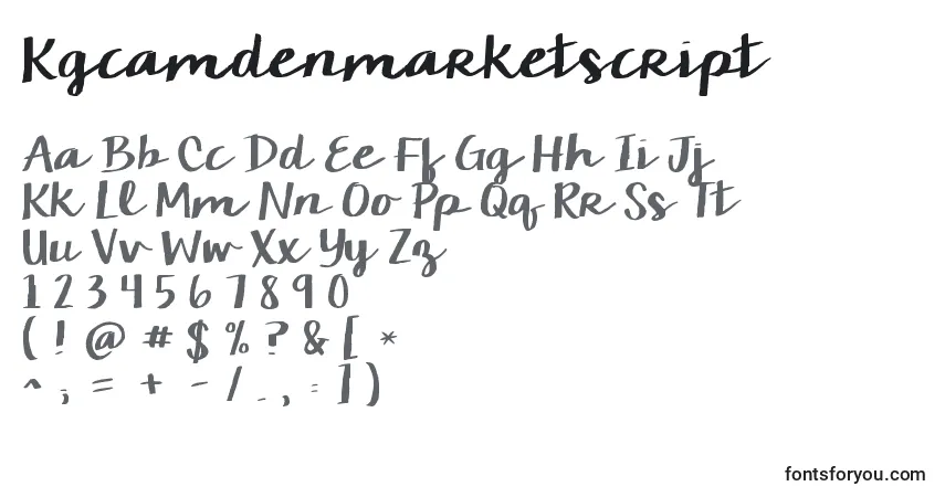A fonte Kgcamdenmarketscript – alfabeto, números, caracteres especiais