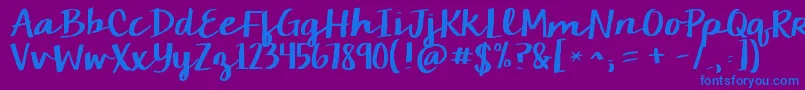 Kgcamdenmarketscript-Schriftart – Blaue Schriften auf violettem Hintergrund