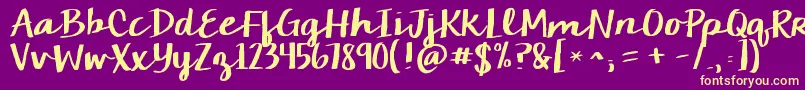 Kgcamdenmarketscript-Schriftart – Gelbe Schriften auf violettem Hintergrund