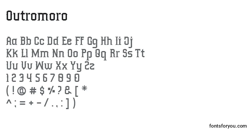 Czcionka Outromoro – alfabet, cyfry, specjalne znaki