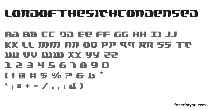 A fonte LordOfTheSithCondensed – alfabeto, números, caracteres especiais