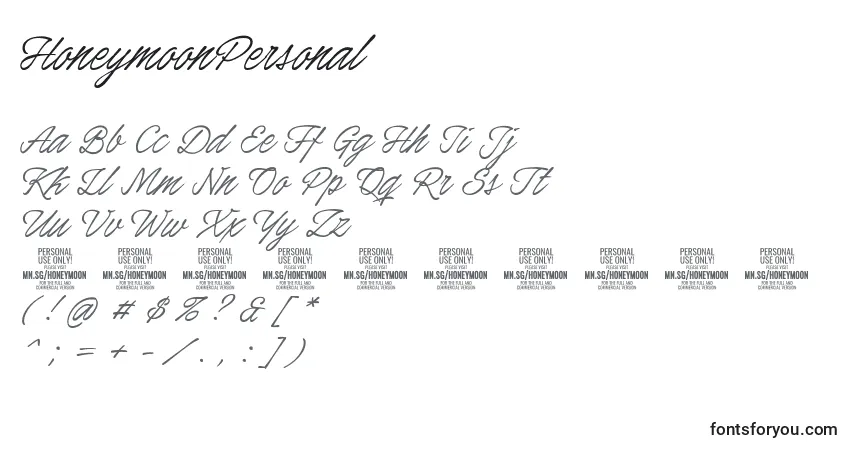 Schriftart HoneymoonPersonal – Alphabet, Zahlen, spezielle Symbole
