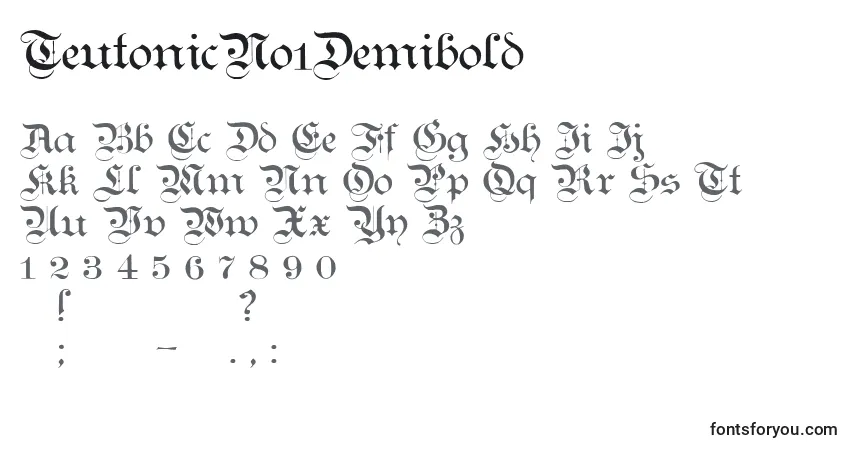 A fonte TeutonicNo1Demibold – alfabeto, números, caracteres especiais