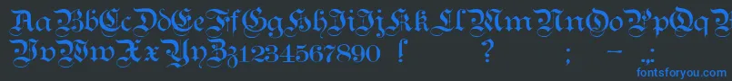 Fonte TeutonicNo1Demibold – fontes azuis em um fundo preto
