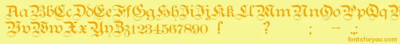 TeutonicNo1Demibold-Schriftart – Orangefarbene Schriften auf gelbem Hintergrund