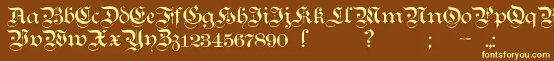 TeutonicNo1Demibold-Schriftart – Gelbe Schriften auf braunem Hintergrund