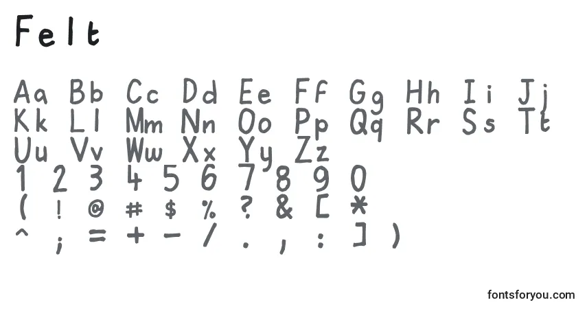 Czcionka Felt – alfabet, cyfry, specjalne znaki