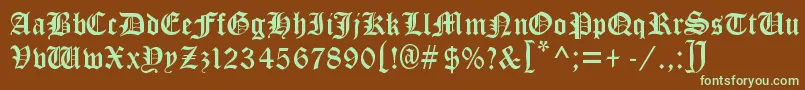 フォントCloisterBlackLight – 緑色の文字が茶色の背景にあります。