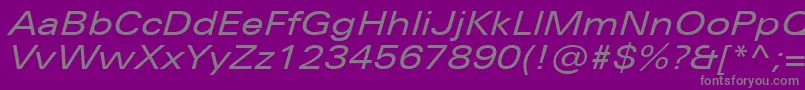 Weitere Informationen zur UniversNextProExtendedItalic-Schriftart UniversNextProExtendedItalic-Schriftart – Graue Schriften auf violettem Hintergrund