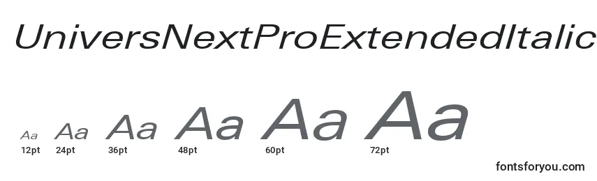 Размеры шрифта UniversNextProExtendedItalic