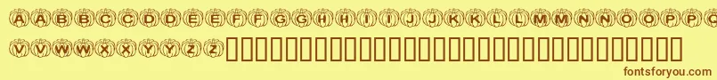 KrPerfectPumpkinフォントについての詳細 フォントKrPerfectPumpkin – 茶色の文字が黄色の背景にあります。