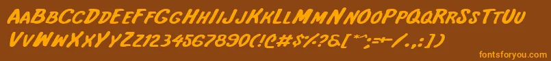 InternationalSuperHeroExp-Schriftart – Orangefarbene Schriften auf braunem Hintergrund
