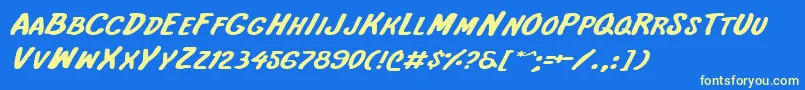 InternationalSuperHeroExp Font – Yellow Fonts on Blue Background