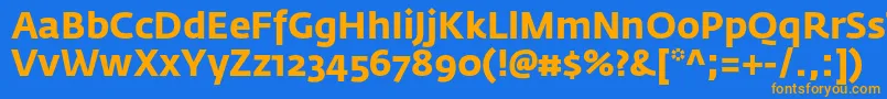 フォントFedrasansproBold – オレンジ色の文字が青い背景にあります。