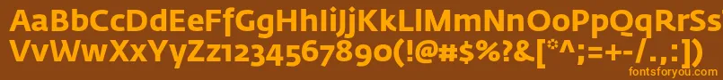 フォントFedrasansproBold – オレンジ色の文字が茶色の背景にあります。