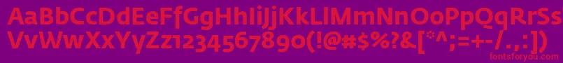 FedrasansproBold-fontti – punaiset fontit violetilla taustalla