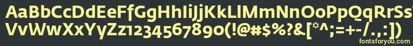 FedrasansproBold-fontti – keltaiset fontit mustalla taustalla