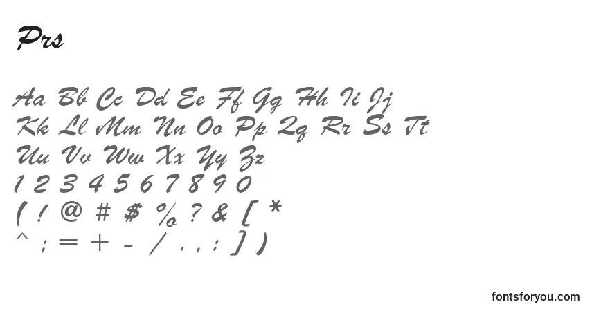 Czcionka Prs – alfabet, cyfry, specjalne znaki