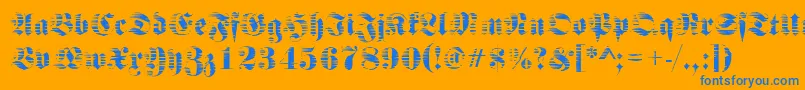 Fraktursawmill2Regular-Schriftart – Blaue Schriften auf orangefarbenem Hintergrund