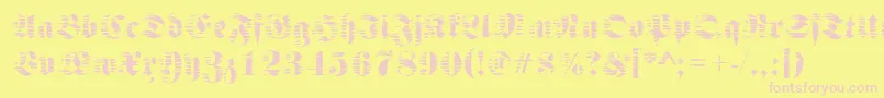 Fraktursawmill2Regular-fontti – vaaleanpunaiset fontit keltaisella taustalla
