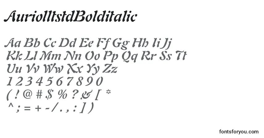 A fonte AuriolltstdBolditalic – alfabeto, números, caracteres especiais