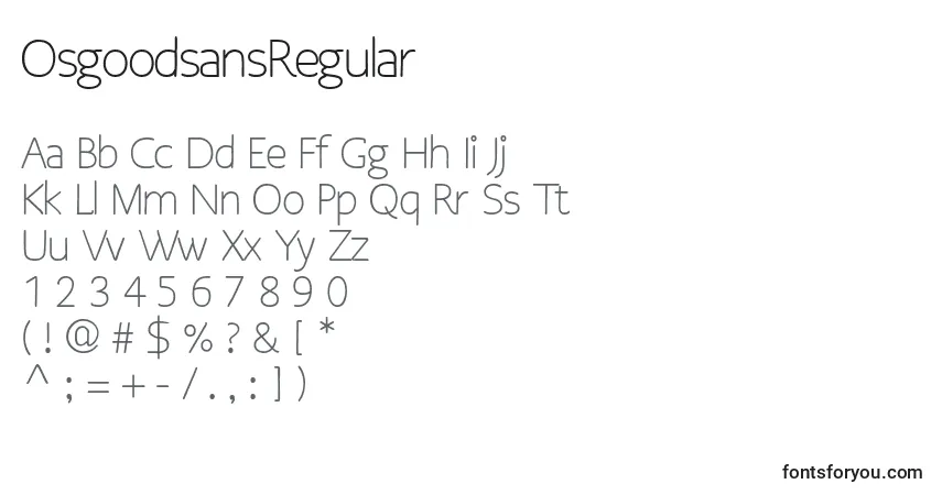 A fonte OsgoodsansRegular – alfabeto, números, caracteres especiais