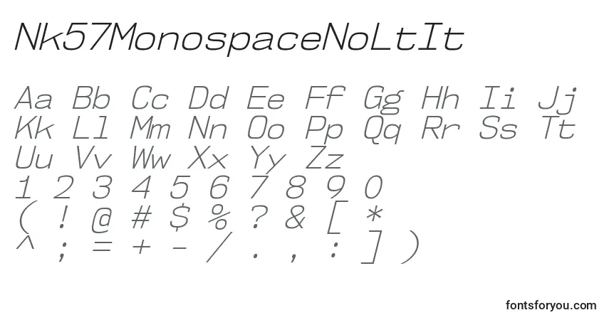 Czcionka Nk57MonospaceNoLtIt – alfabet, cyfry, specjalne znaki