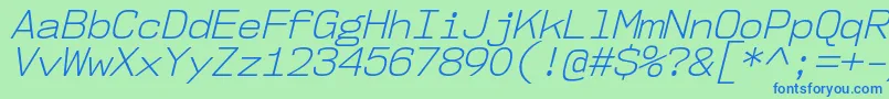 Nk57MonospaceNoLtIt-fontti – siniset fontit vihreällä taustalla