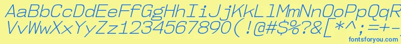 Nk57MonospaceNoLtIt-Schriftart – Blaue Schriften auf gelbem Hintergrund