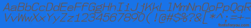 フォントNk57MonospaceNoLtIt – 茶色の文字が青い背景にあります。