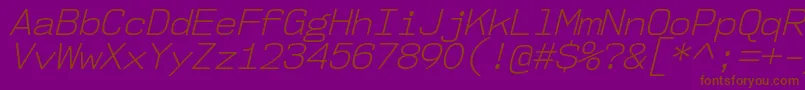Nk57MonospaceNoLtIt-Schriftart – Braune Schriften auf violettem Hintergrund