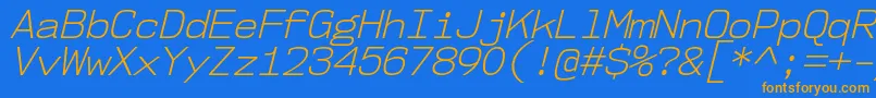フォントNk57MonospaceNoLtIt – オレンジ色の文字が青い背景にあります。