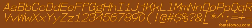 フォントNk57MonospaceNoLtIt – オレンジ色の文字が茶色の背景にあります。
