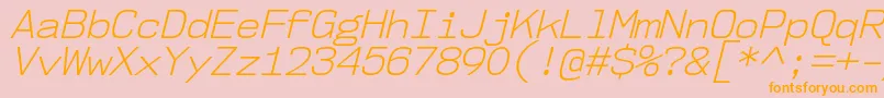 フォントNk57MonospaceNoLtIt – オレンジの文字がピンクの背景にあります。