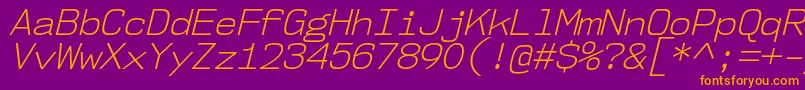 Nk57MonospaceNoLtIt-fontti – oranssit fontit violetilla taustalla