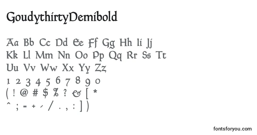 Шрифт GoudythirtyDemibold – алфавит, цифры, специальные символы